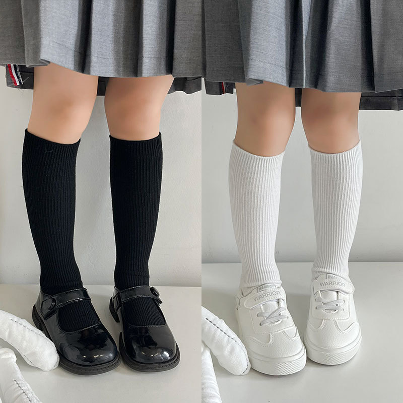 Kids Solid Candy Color White Black Tripe Knit Stockings Summer Spring Cotton Thin Korean Lolita Knee High Long Socks for Girls