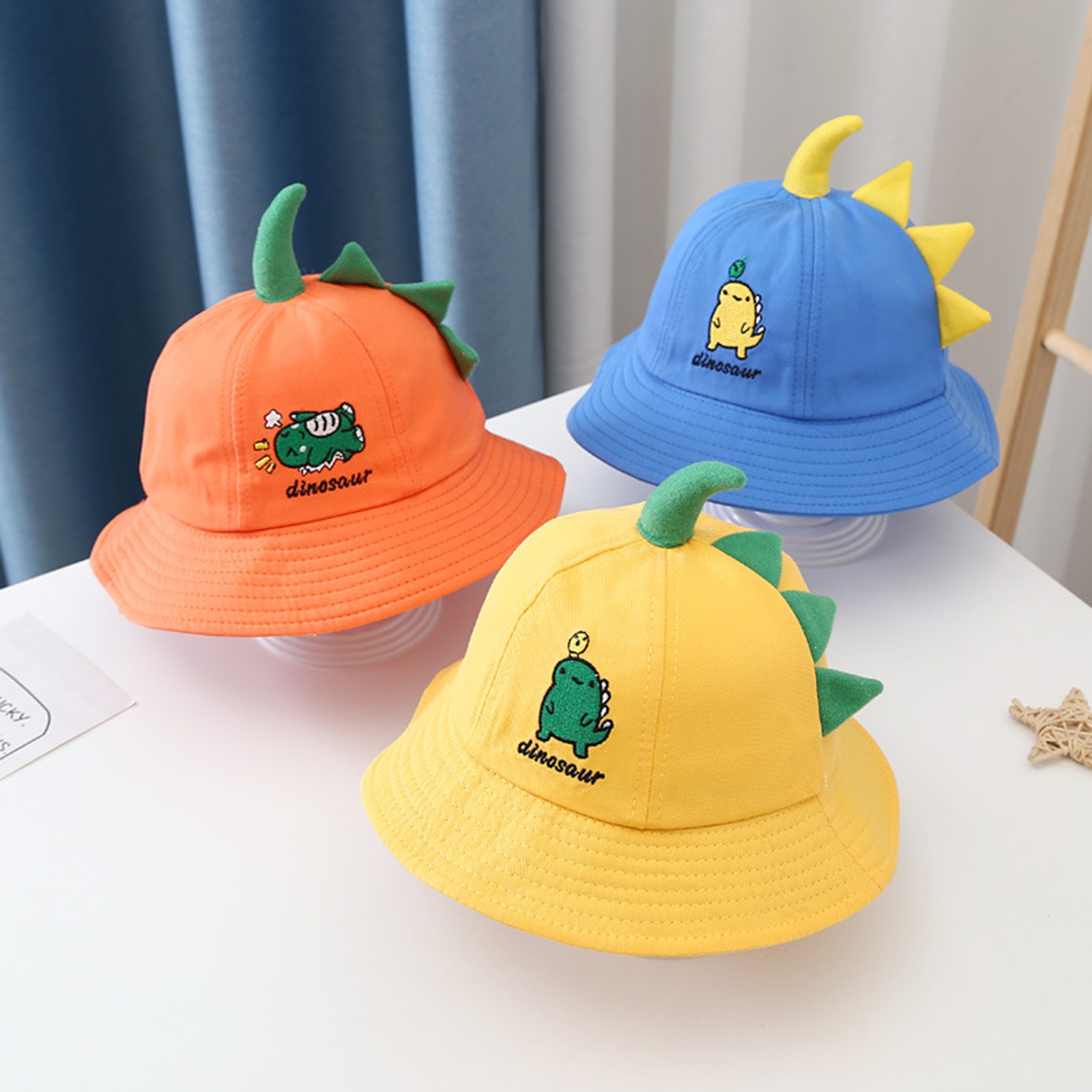 Baby Kid Bucket Hat Cute Embroidery Dinosaur/Letters Print Wide Brim Sun Protection Cap for Girls Boys Vocation Beach Accessries