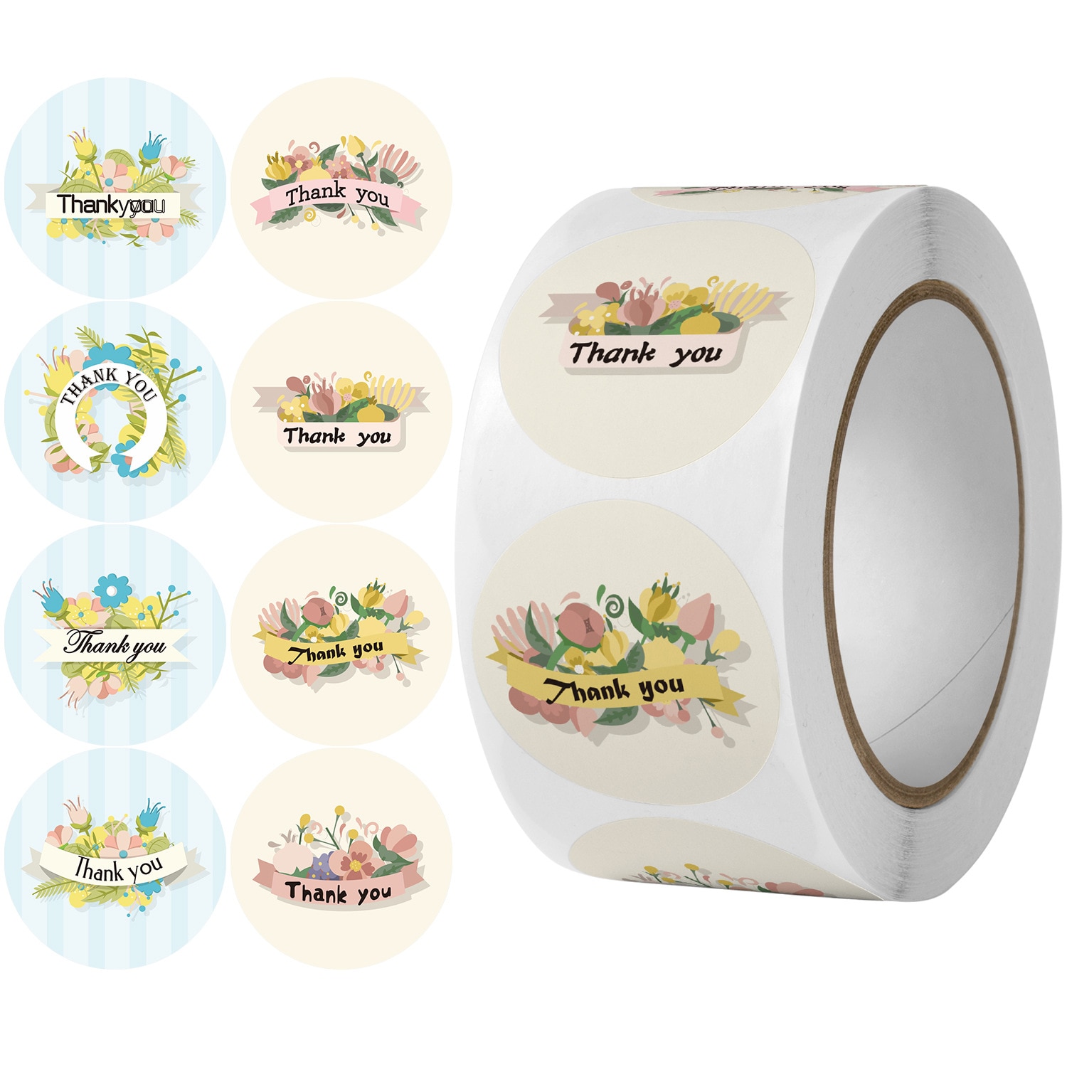 100-500 Pcs Flower Pattern Thank You Sticker for Seal Labels Round Floral Multi Labels Business Handmade Stationery Stickers