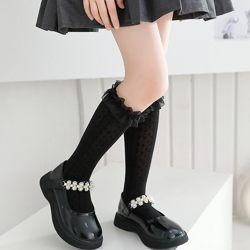 3-7Years Baby Girls Socks Summer Kids Knee High Long Sock Children Bow Tie Out Cotton Mesh Socks Infant Thin Soft Solid Sock