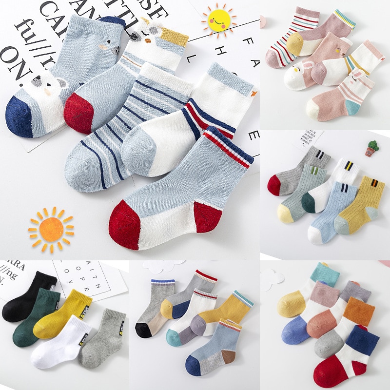 5Pcs Children Solid Color Sport Socks Cotton Soft Tube Socks for Baby Infant Toddler Socks for Kids Boys Girls 0-9 years Old