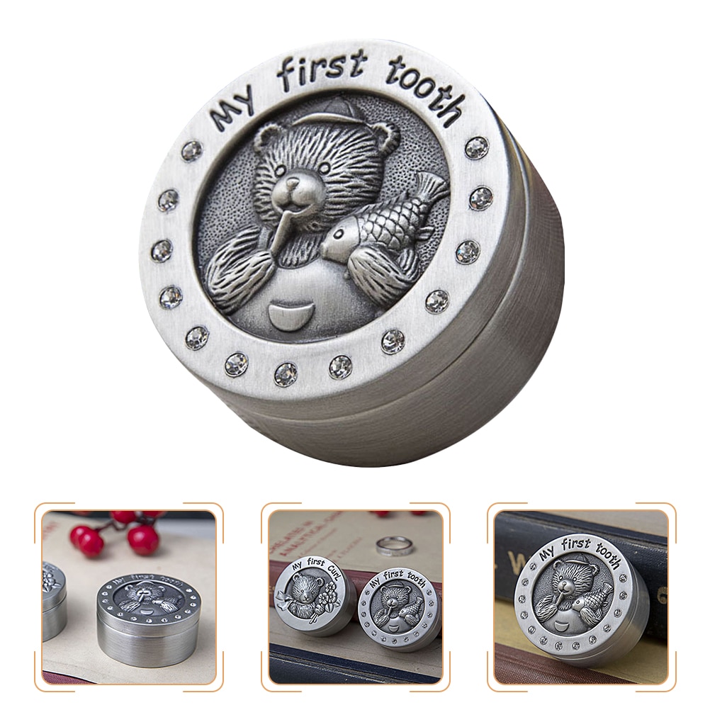 Baby Keepsake Box Tooth Collection Organizer Preservation 3.9x3.9cm Milk Teeth Memorial Silver Metal Kids Toddler