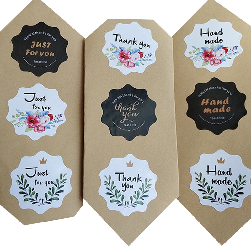 free shipping 1000pcs Lace-shaped thank you self-adhesive sealing stickers just for you hand made series stickers