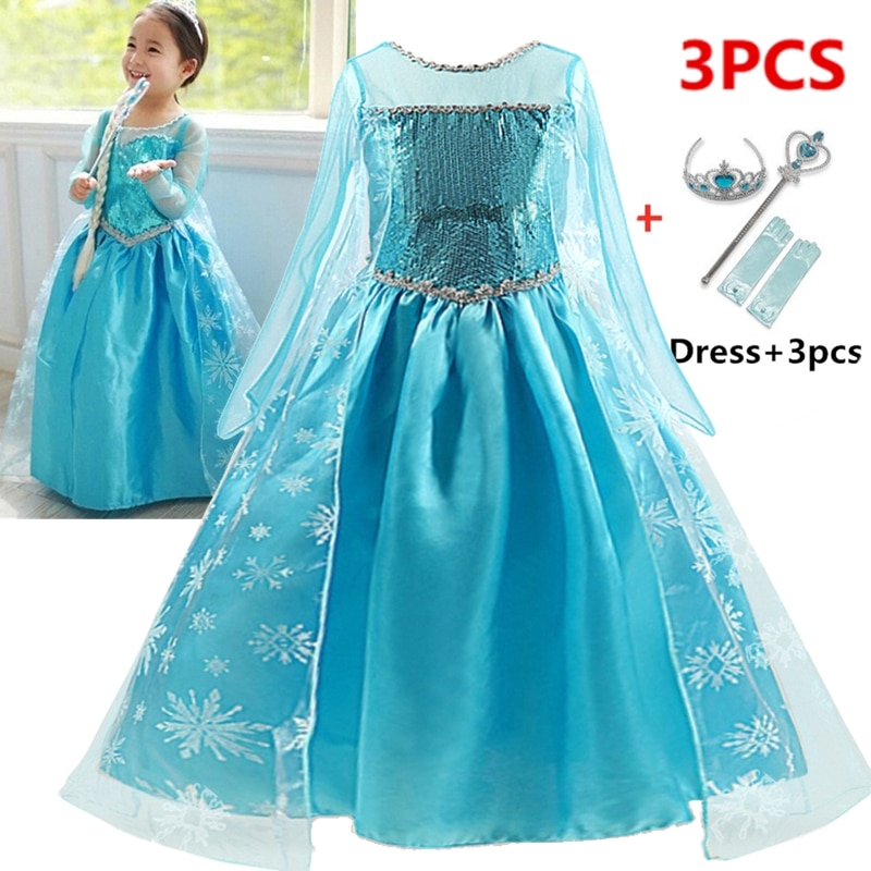 Girls Elsa Dresses Princess Party Cosplay Costume Kids Halloween Carvinal Dress Up Vestidos Children's Birthday Clothes For
