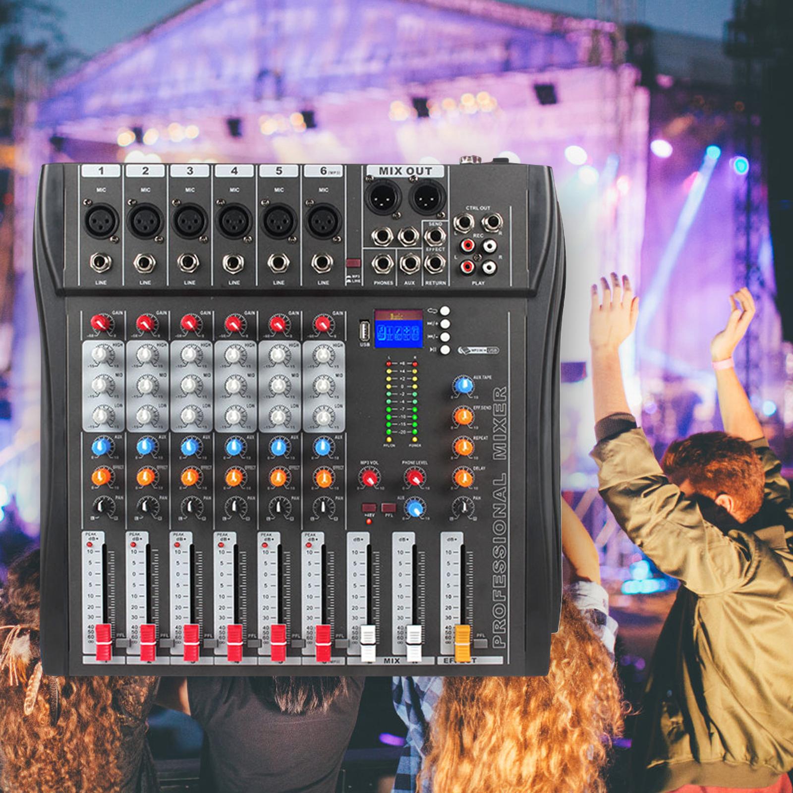 6 Channel Mixer Sound Mixing Console EU Power Adapter Stable Transmission Lightweight for Live Studio Stereo XLR Microphone Jack