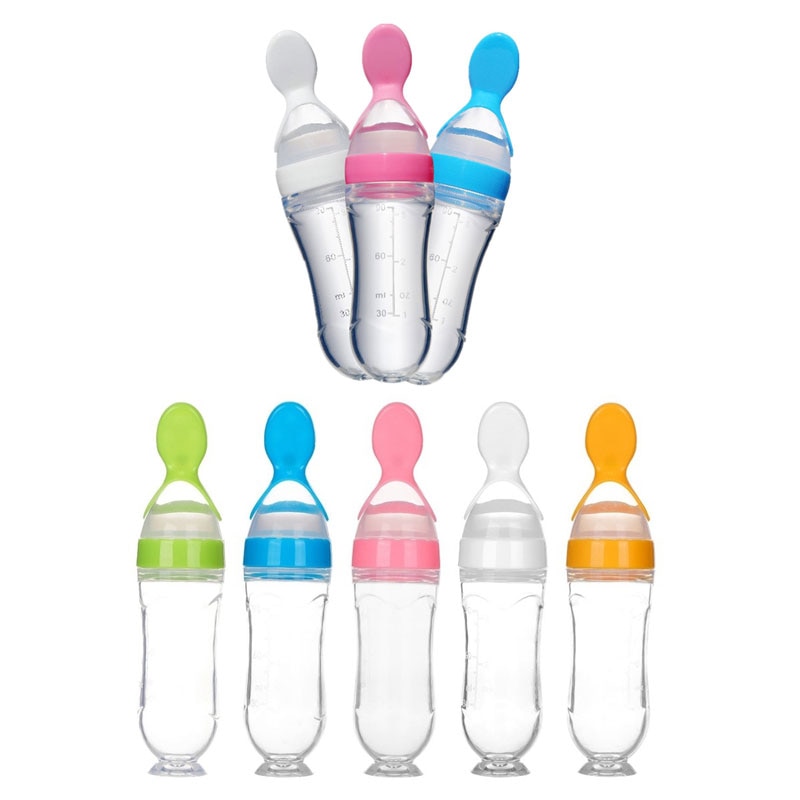 2023Squeezing Feeding Bottle Silicone Newborn Baby Training Rice Spoon Infant Cereal Food Supplement Feeder Safe Tableware Tools