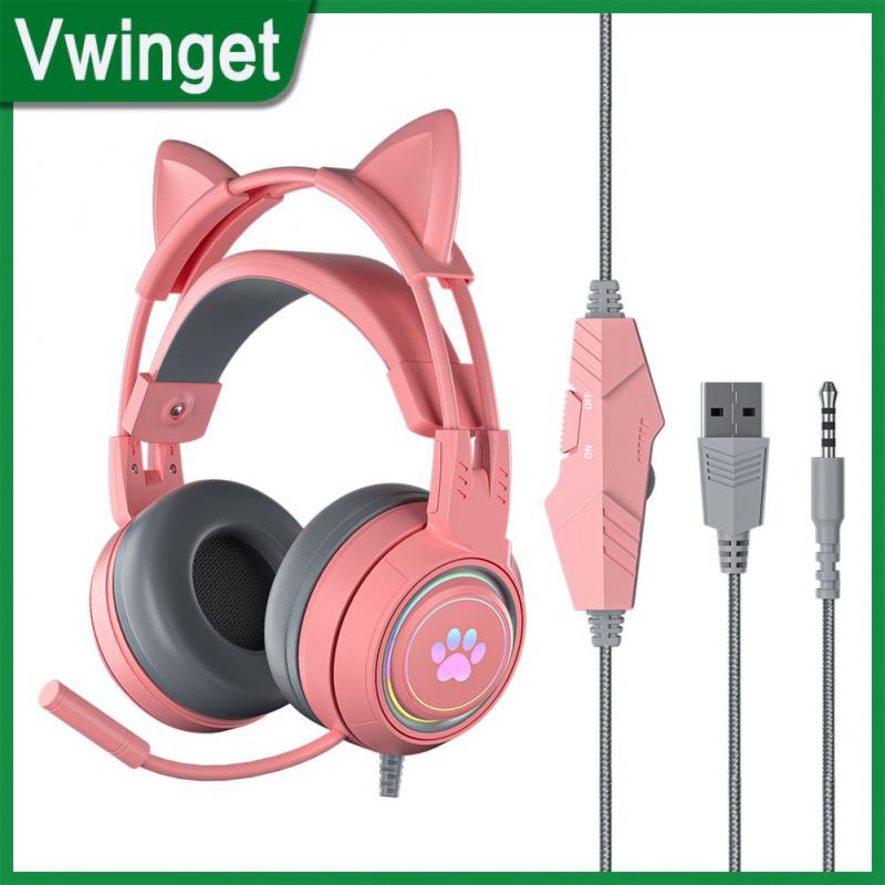 With Mic Surround Stereo Wired Headset Gaming Headset For Ps5 Sy-g25 Detachable Cat Ear Luminous Earphone Game Component