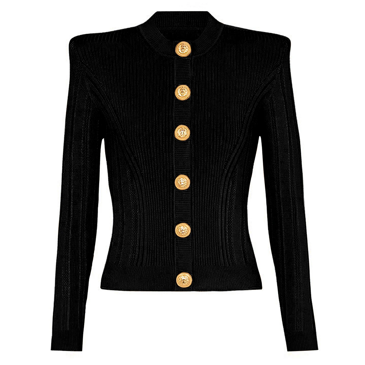 SML Four Colors High Quality Fashion Solid Elastic Knitted Fabric Round Neck Single Breasted