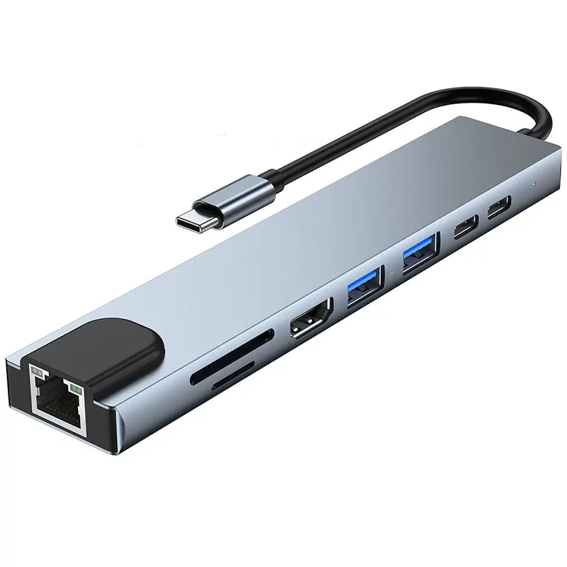 USB C Hub 8 In 1 Type C 3.1 To 4K HDMI Adapter with RJ45 SD/TF Card Reader PD Fast Charge for