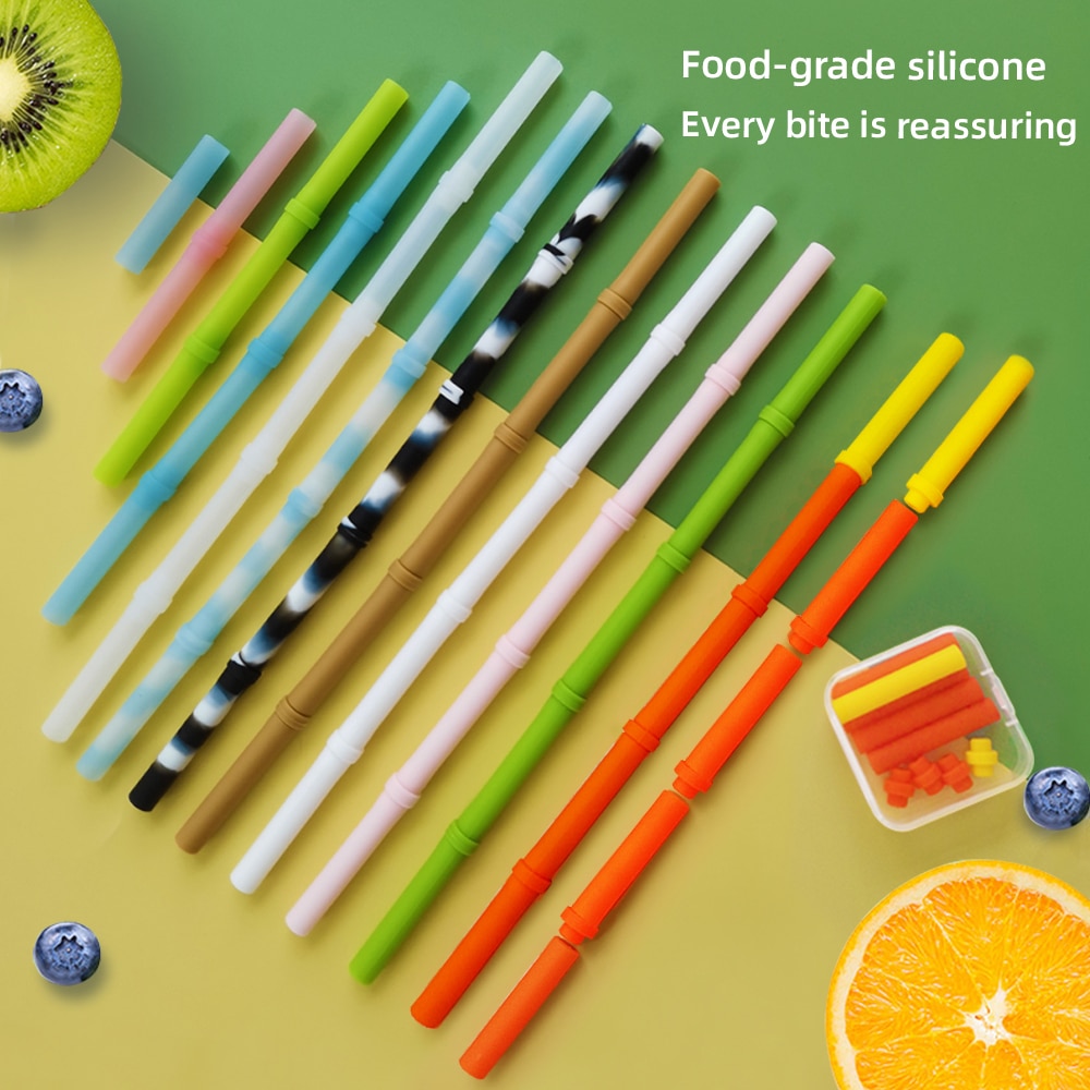 Kid And Adult Splicing Straws Reusable Silicone Drink Straws Set Extra Long Adjustable-size Portable Outdoor Bar Accessories