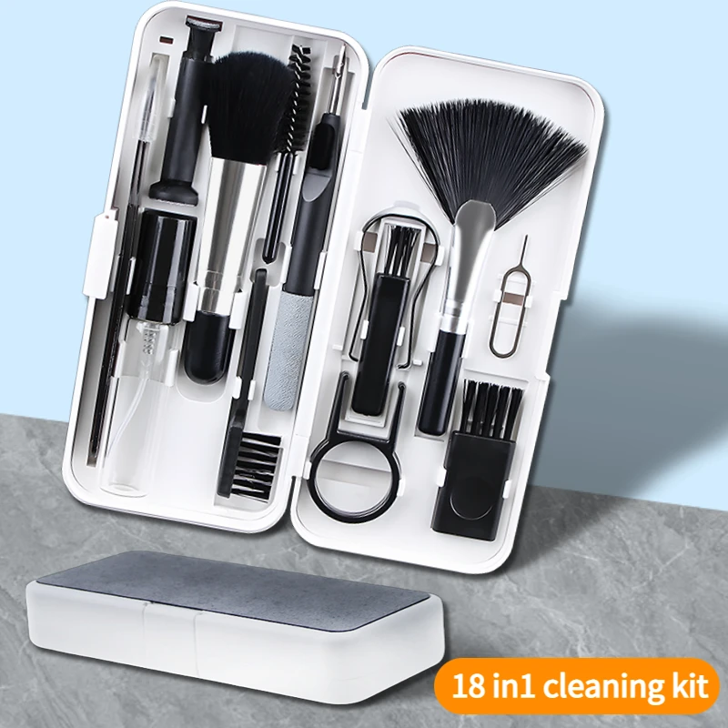 18-in-1 Cleaner kit Computer Keyboard Brush Screen cleaning Spray Bottle Set Earphones Cleaning Pen