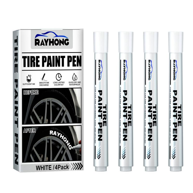 4 Pieces Tire White Paint Marker Pen Waterproof Permanent Paint Pen Water Based Ink For Auto Rubber Tyre