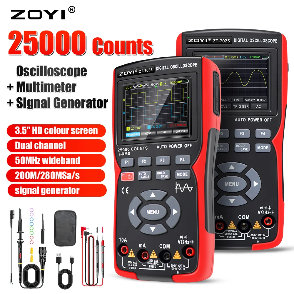 3In1&2In1 Digital Oscilloscope Multimeter  Real-time sampling Signal Generator rate 48MSa/s True RMS