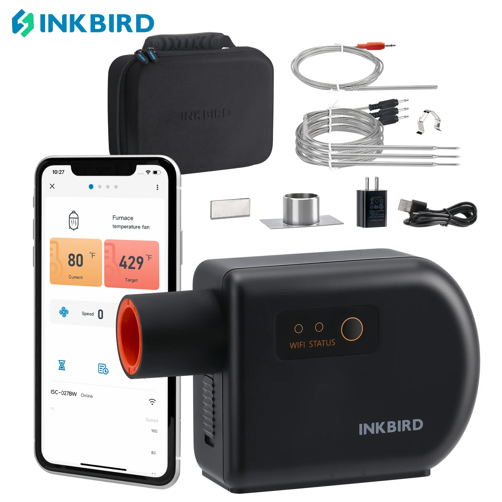 INKBIRD Automatic Smoker Fan Controller ISC-027BW Wi-Fi Bluetooth BBQ Temperature Controller with 4