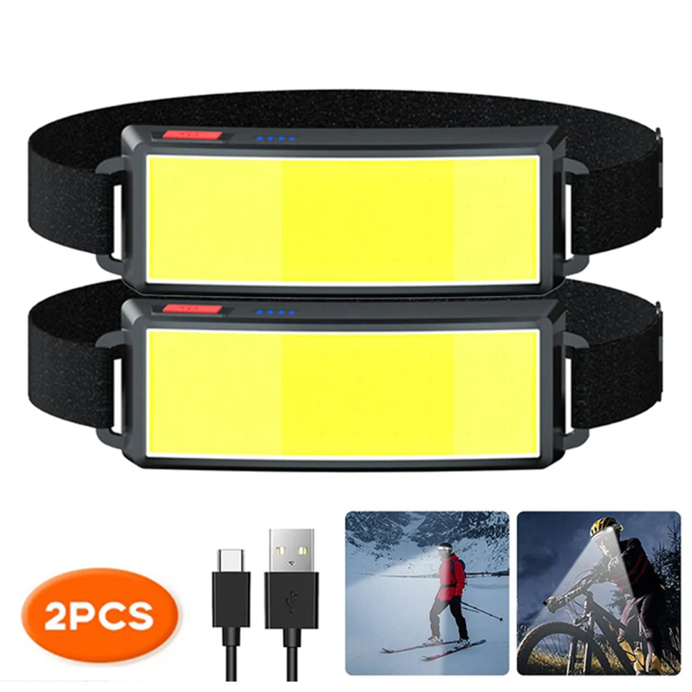 Hot COB LED Headlight Flashlight 3 Modes Light USB Rechargeable Head Lamp Built-in 1200mah Outdoor