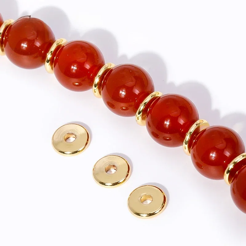 3/4/5/6MM 18K Gold Plated Metal Round Flat Spacer Beads Smooth Separator Bead For Bracelet High
