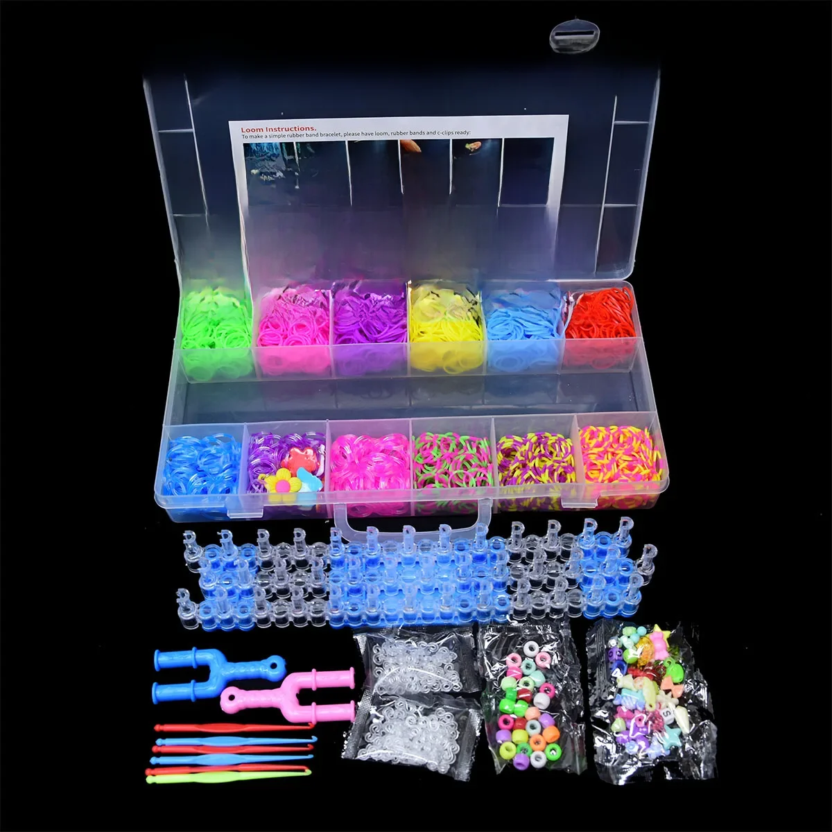 1800pcs Elastic Rubber Loom Bands DIY Tool Set Box Weave Bracelet Handicraft Girl Gift Children Kids