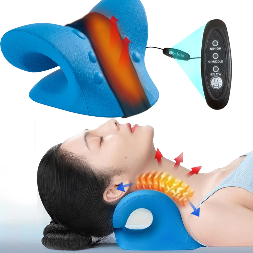 Heated Neck Stretcher for Neck Pain Relief Orthopedic Cervical Traction Device Pillow Heating