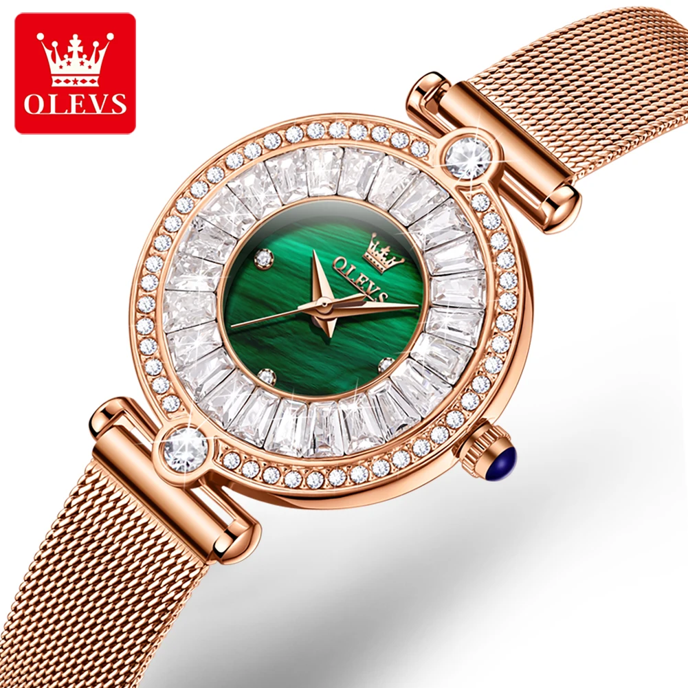 OLEVS Luxury Diamond Quartz Watch for Women Elegant Dress Analog Quartz Watch Stainless Steel Mesh