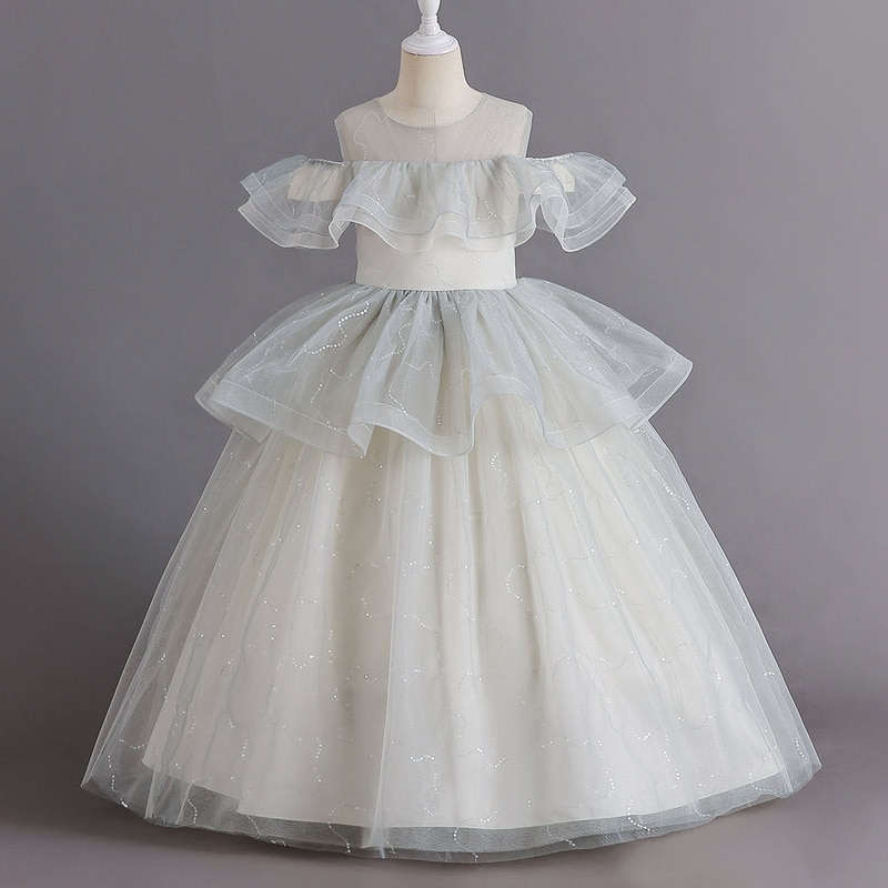 YY003 Girls' Dress Sleeveless Mesh Puffy Princess Children's Banquet Evening Splicing Design Bow Tie Long Fluffy Perfo