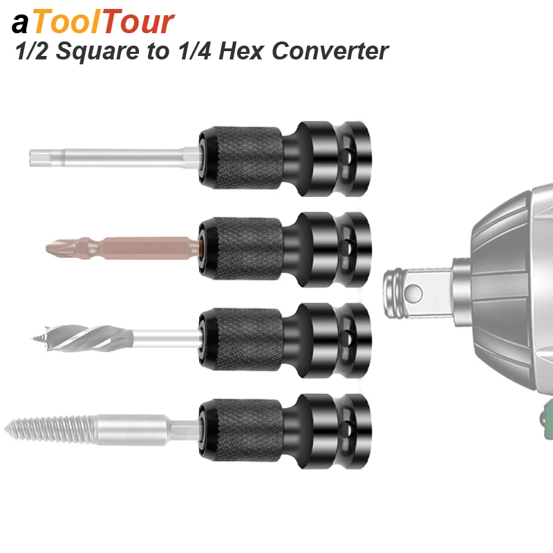 Electric Wrench 1/2 Square Drive To 1/4 Hex Socket Female Adapter Spanner Chuck Converter Impact Air
