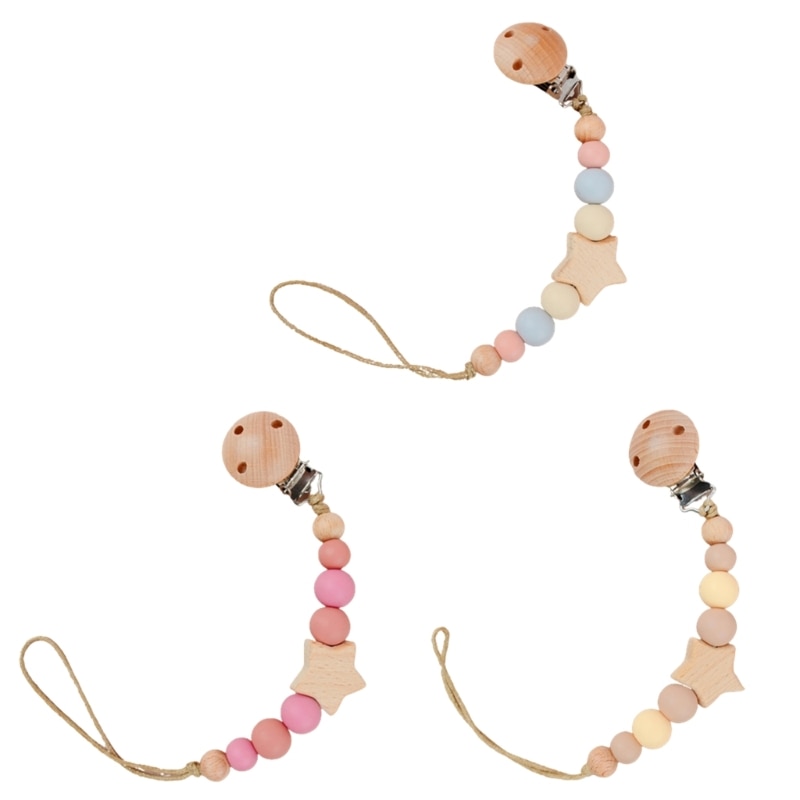 Lovely Pacifier Clip Beads Star Pacifier Holder Leash Universal Neutral Pacifier X90C