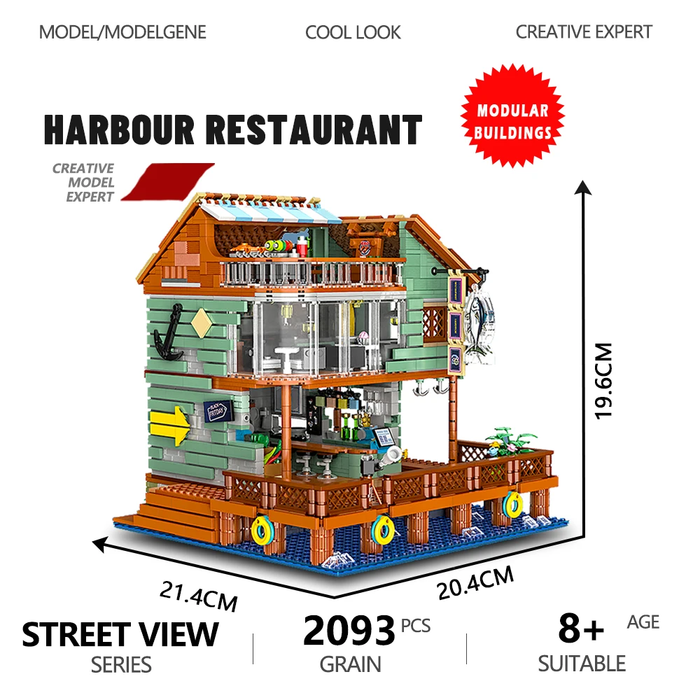 MINI Bricks Harbour Restaurant Fishman's Wharf Model Building Blocks Creative Expert Ideas City