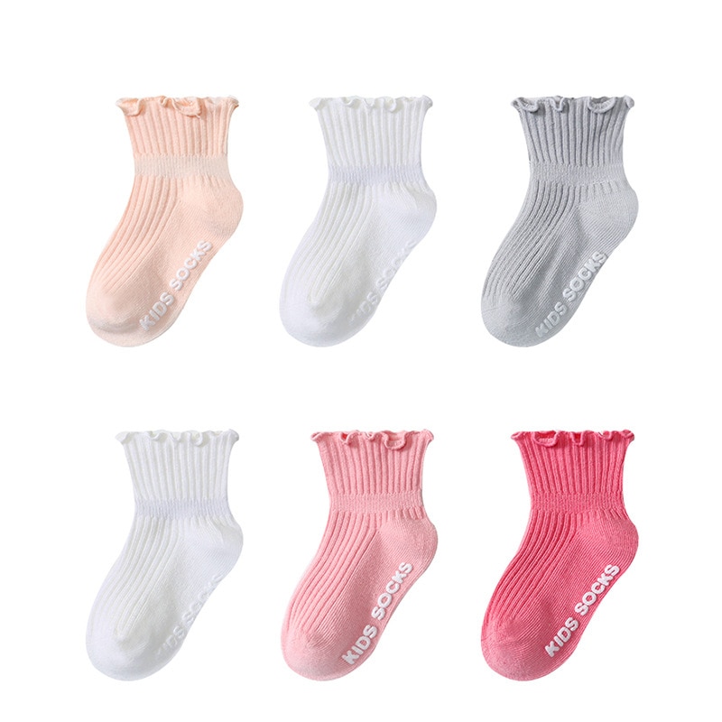 3Pair/lot Newborn Boy Girl Floor Socks Baby Children's Non-slip Autumn Winter Cotton Sock Solid Color Baby Foot Socks