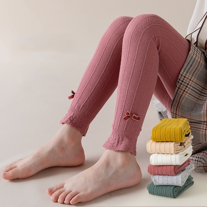 Autumn Winter Baby Pants Newborn Girls Leggings Tights Solid Color Cotton Pants Kids Children Warm Leggings Bow-knot 1-12 Y