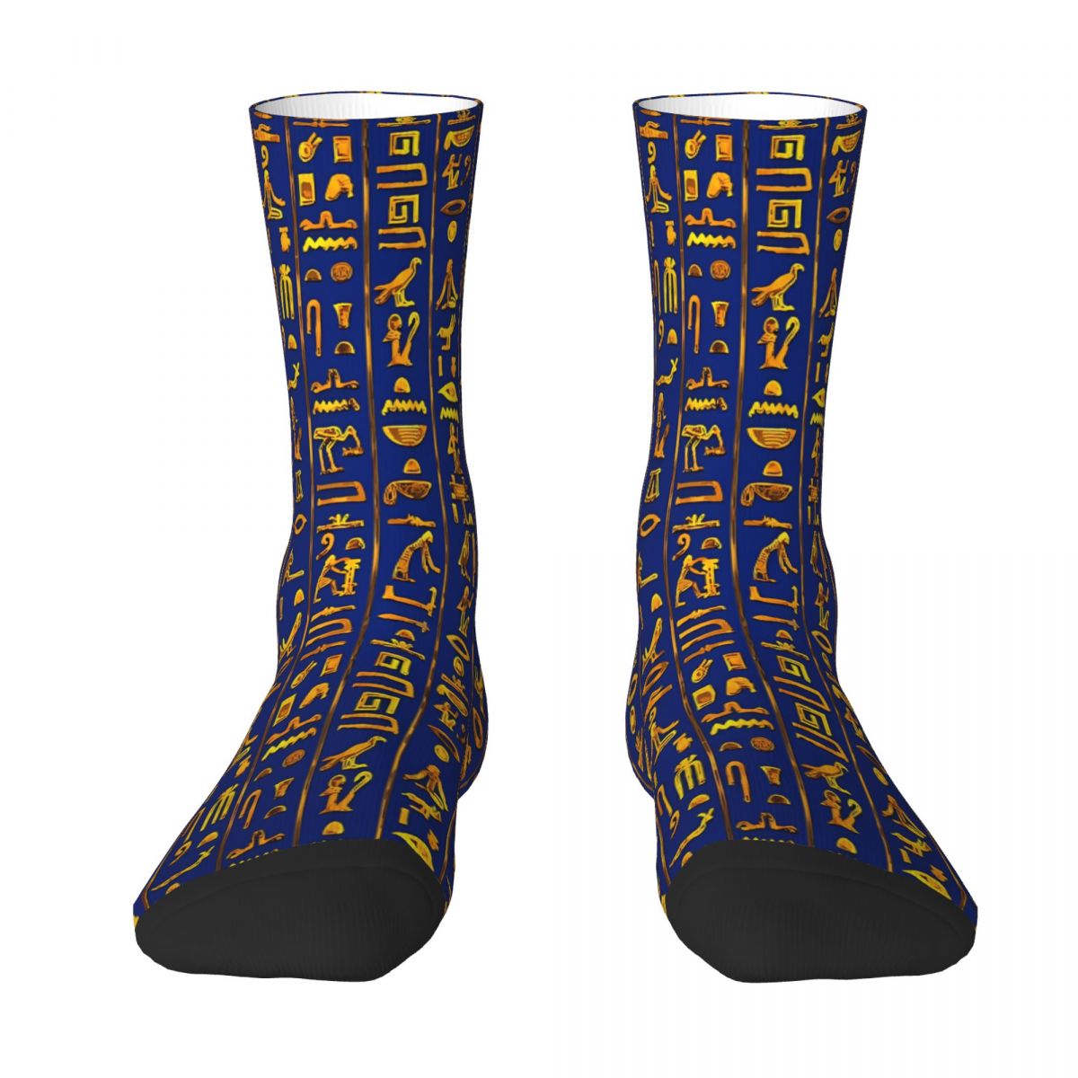 Ancient Egyptian Hieroglyphs Gold On Dark Blue Sock Socks Men Women Polyester Stockings Customizable Hip Hop