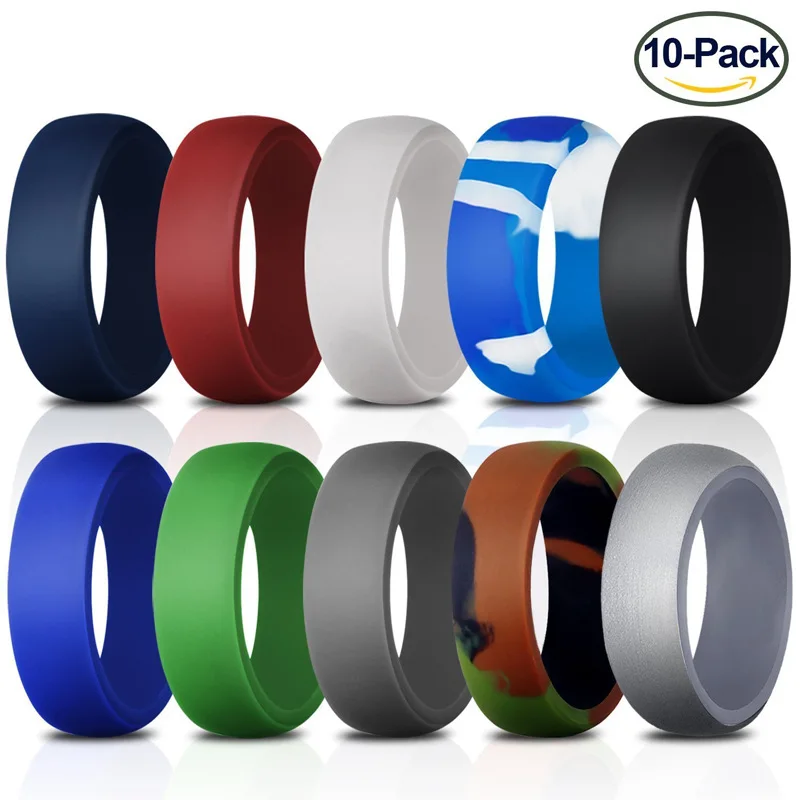Geedyn 8.7mm Width  7-14 Size 10 Colour Wide Flat Set Silicone Ring for Man Workout Engagement Bands