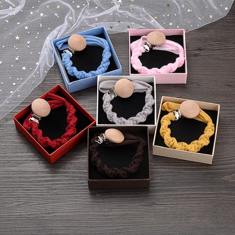 Handmade Rope Crochet Baby Pacifier Chain Boxed Wooden Nipple Clip DIY Nursing Teething Chew Toy Accessory Pacifier Holder Chain