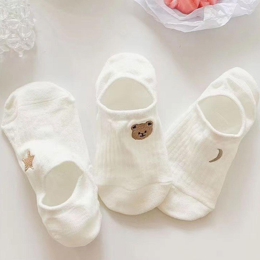 1Pairs Summer Women Cartoon White Socks Thin Breathable And Mouthed Slippers Versatile Shallow Cute Invisible Socks K5N1