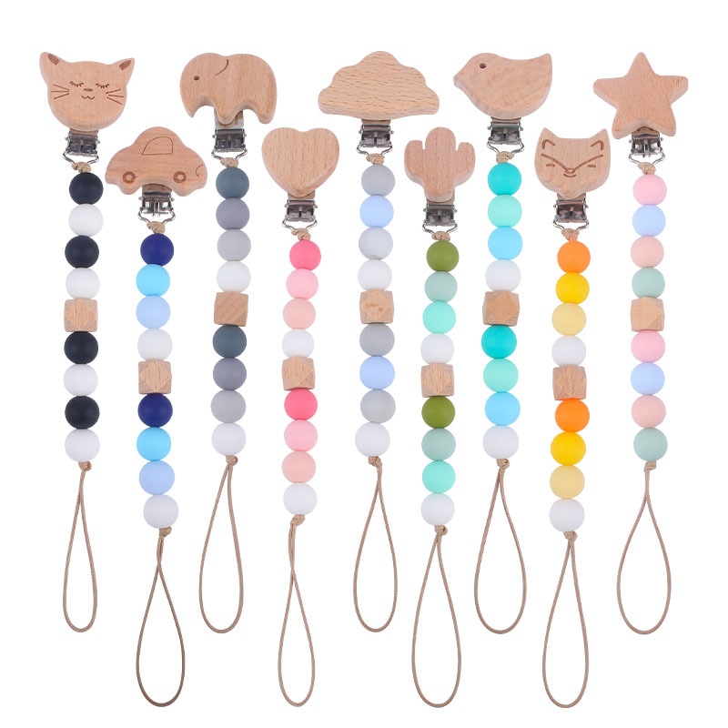 Animal Beech Baby Pacifier Clips Infant Silicone Nipple Clip Chains Food Grade Chew Beads Dummy Holder Newborn Shower Gifts