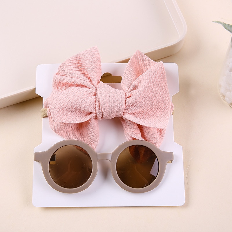 2Pcs/lot Baby Girl Large Bows Headband With Glasses Set For Newborn Children Turban Soft Kid Knotbow Headwear Hair Accessories
