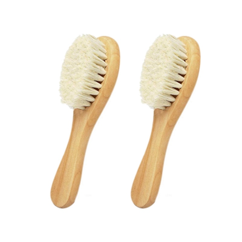 2X Natural Wooden Handle Soft Press Baby Hairbrush And Super Soft Goat Hair For Newborns And Children's Wooden Handles