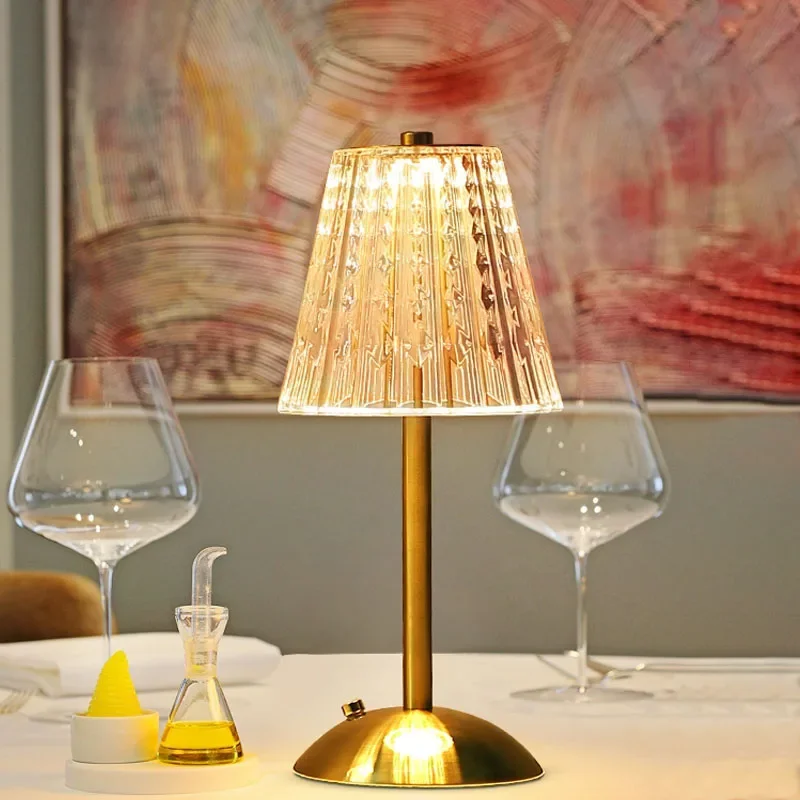 Crystal Diamond Table Lamp Touch Sensor Cordless Desk Lamp Rechargeable Bedside Night Light Hotel