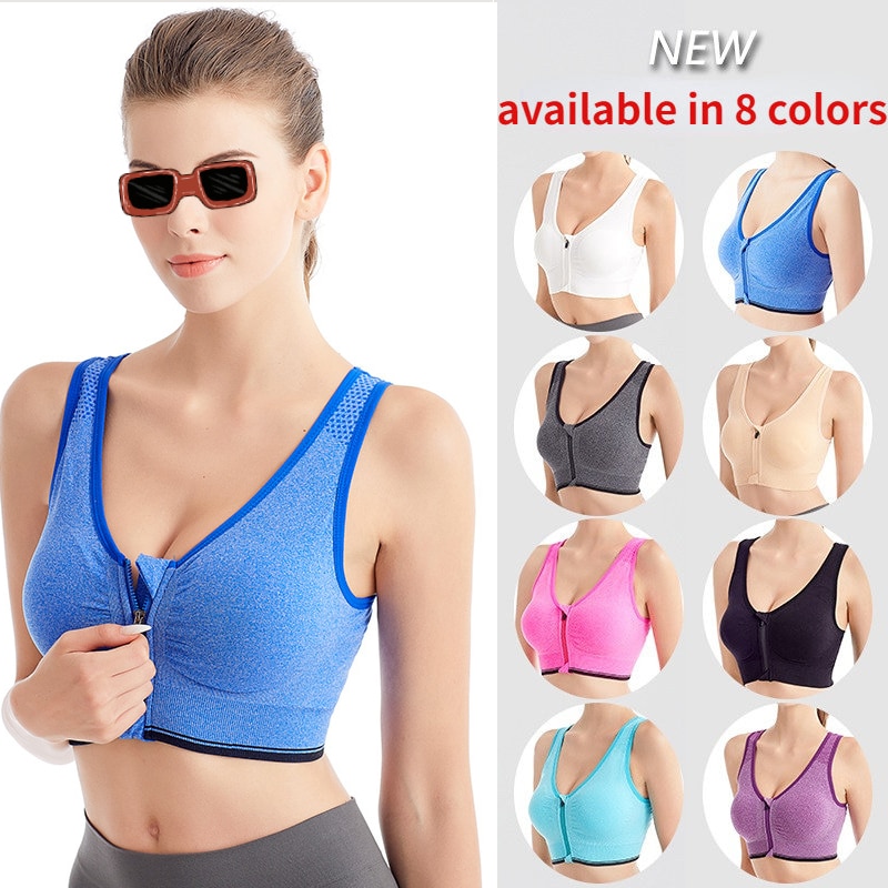 Women Front Zipper Underwear Sports Bra Yoga Vest Shockproof Breathable Running Fitness Seamless Brassiere Wireless Bralette