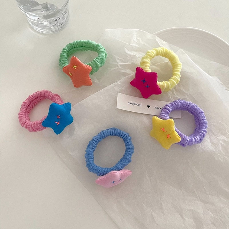 Kawaii 3D Star Hair Rope Candy Color Elastic Hair Ring Rubber Band Hair Tie for Children Headwear Girls Kids Hair Accessories