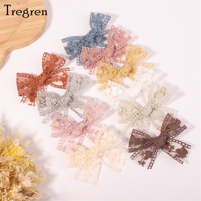 Tregren Toddler Baby Girls Hair Bows Cute Lace Hair Clips Barrettes Fully Lined Headwear Kids Hair Accessories