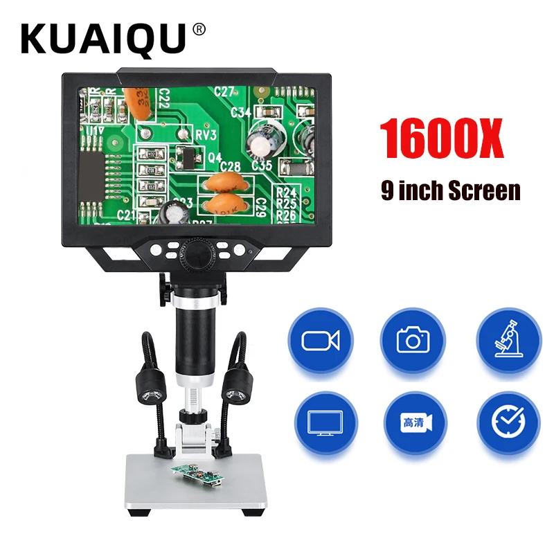 G1600 PRO Digital Microscope 12M 1-1600X Magnification Microscope 9 Inch LCD Photo Video Playback