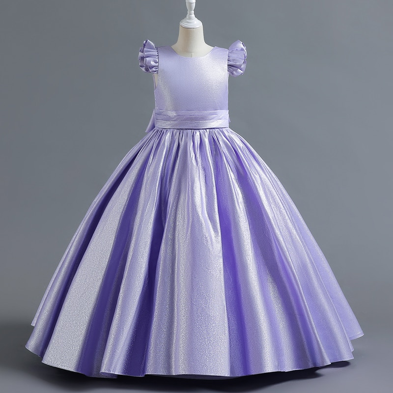 M115 Girls' Dress Evening Off Shoulder Long Princess Mesh Fluffy Performance Host Purple Show Flower Boy Dinner