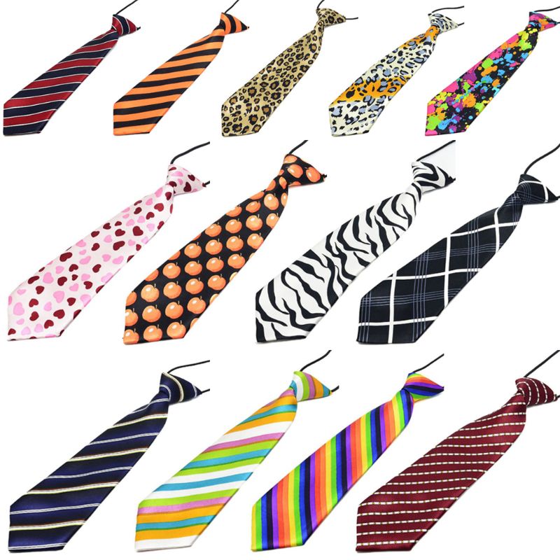 New Pre-Tied Elastic Necktie Rainbow Stripes Leopard Boys Kids Silky Ties Costume