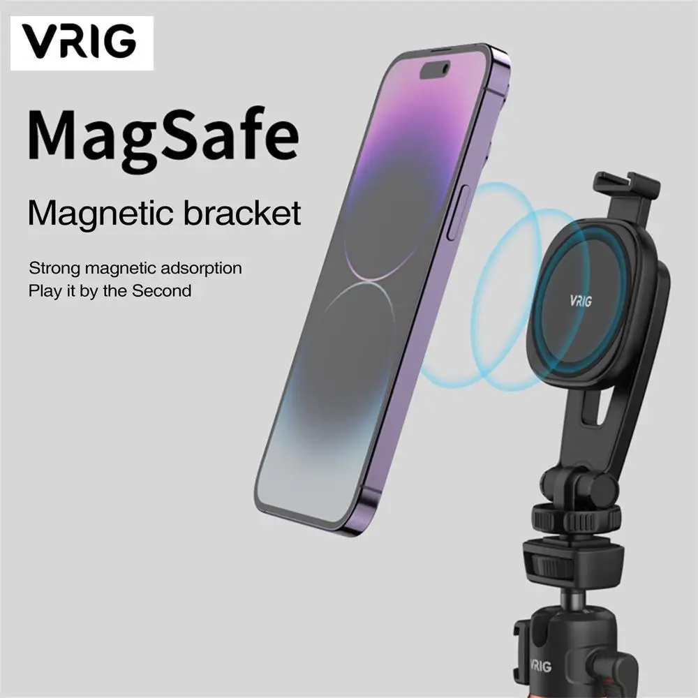 VRIG 360 Magnetic Phone Tripod Mount for Magsafe w Cold Shoe for iPhone 15 14 13 12 Series Magnetic