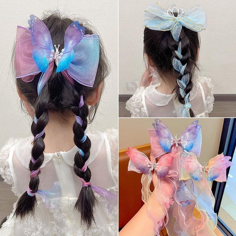 Children's Hair Accessories Pearl Tassels Bows Ribbons Braided Hairpins Headdresses Summer Girls Princess Hairpins