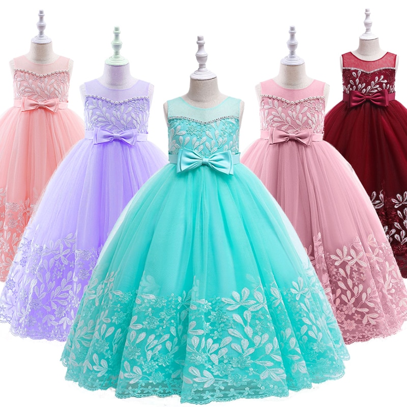 Young Girl Formal Occasion Lace Flower Embroidered Bridesmaid Dresses Elegant Children's Ceremony Host Stage Performance Co