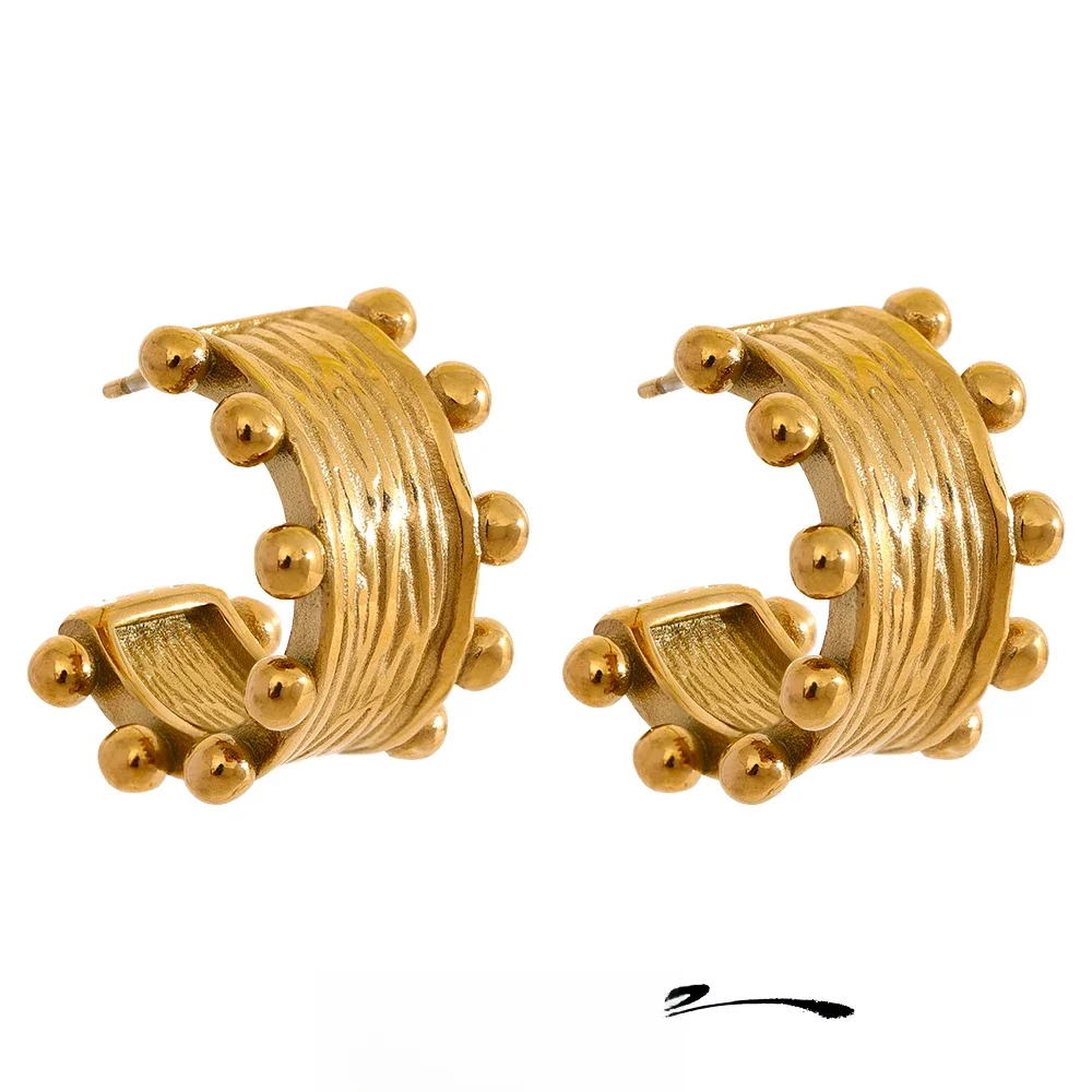 Yhpup France Fashion 18k Gold Plated Stainless Steel C Shape Hoop Earrings High Quality Geometry