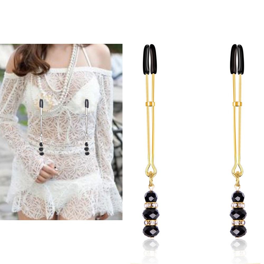 Women Sexy Non Piercing Body Jewelry Faux Nipple Fake Nipple Rings with Body Chains Non-Piercing Nipple Clamps Clips
