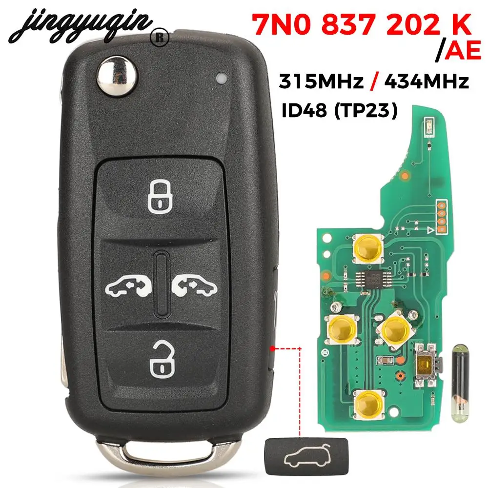 jingyuqin 7N0837202K /F Remote key 315/434Mhz For VW Sharan Multivan Caravelle Transporter ID48