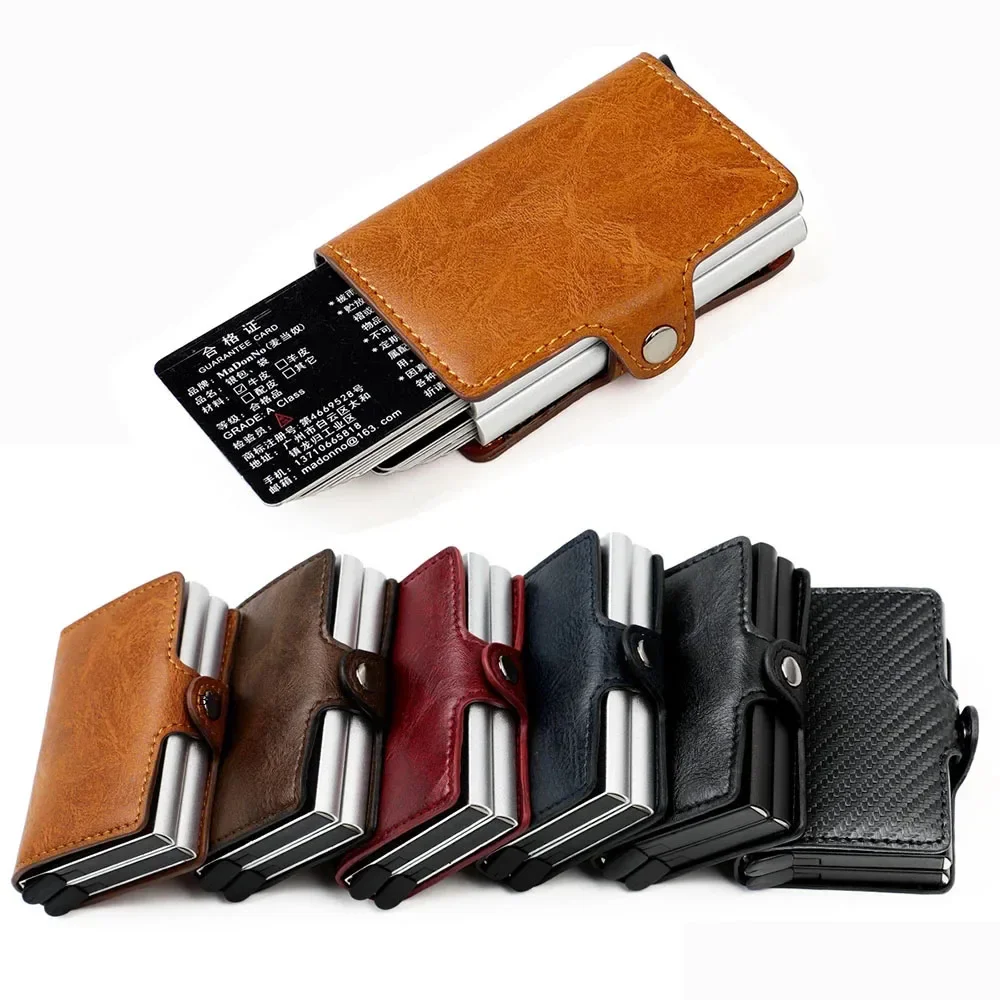 Custom RFID Blocking Men Wallet Credit Card Holder Leather Card Wallet Double Metal Box ID Card